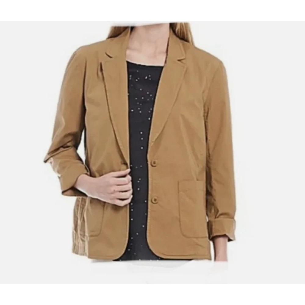 EILEEN FISHER Tan‎ Cotton Blend Long Sleeve Blazer Jacket Women M Medium